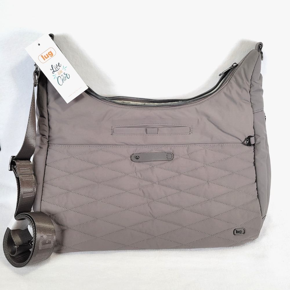 Lug Womens Balsa Storm Gray Cloud Go Hobo XL Quilted Crossbody Bag Stormy Gray